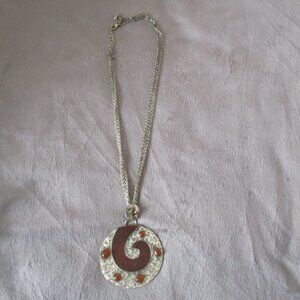 3-Strand Silver Toned Necklace w/ Brown Enamel & Stones